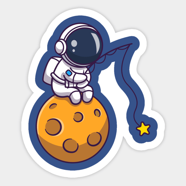 Cute Astronaut Fishing Star On Moon Cartoon Sticker by Catalyst Labs